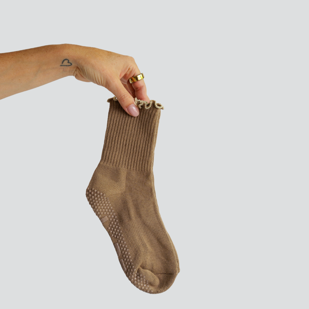 Grip Socke "braun mit Glitzerbund"