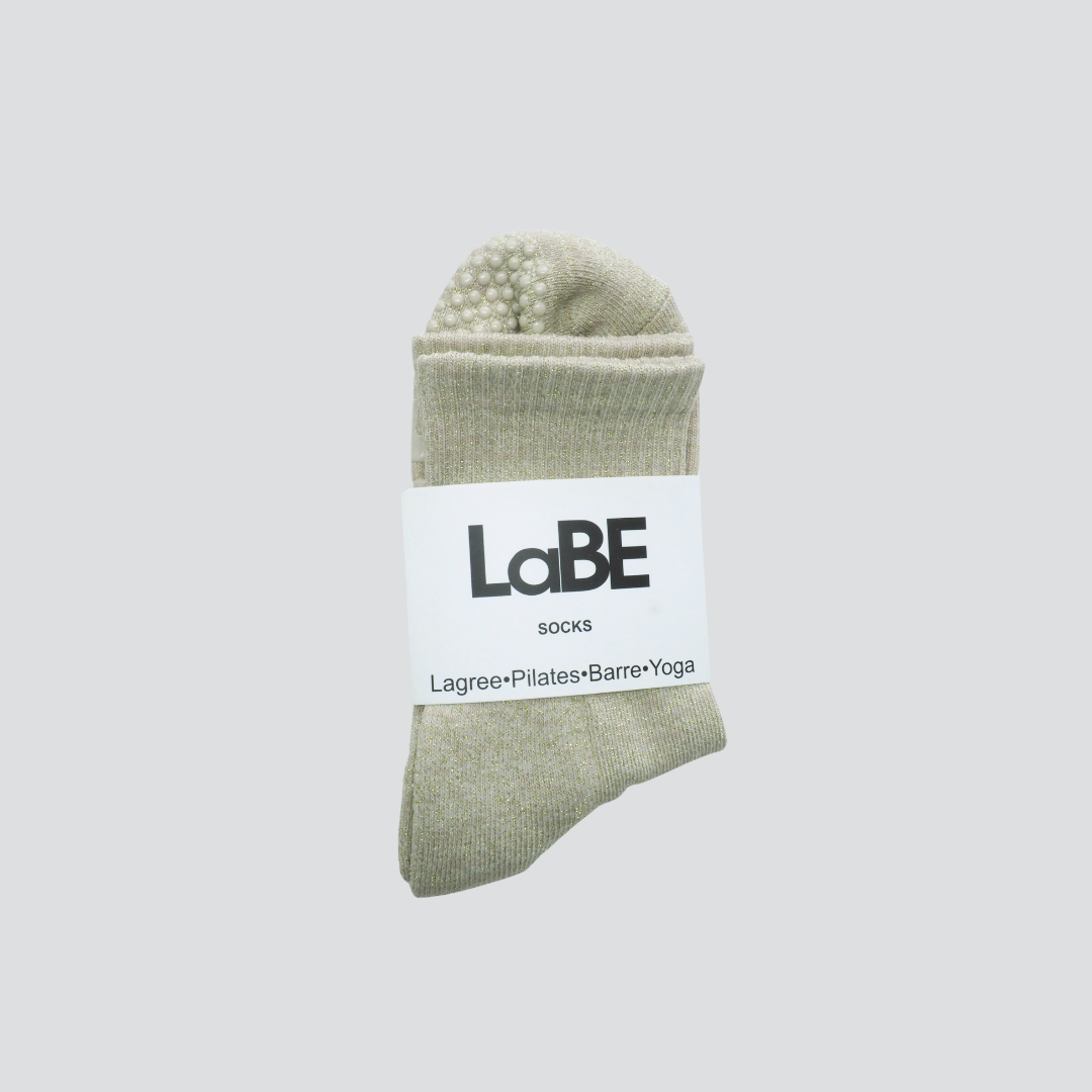 Grip Socke "Glitzer beige"