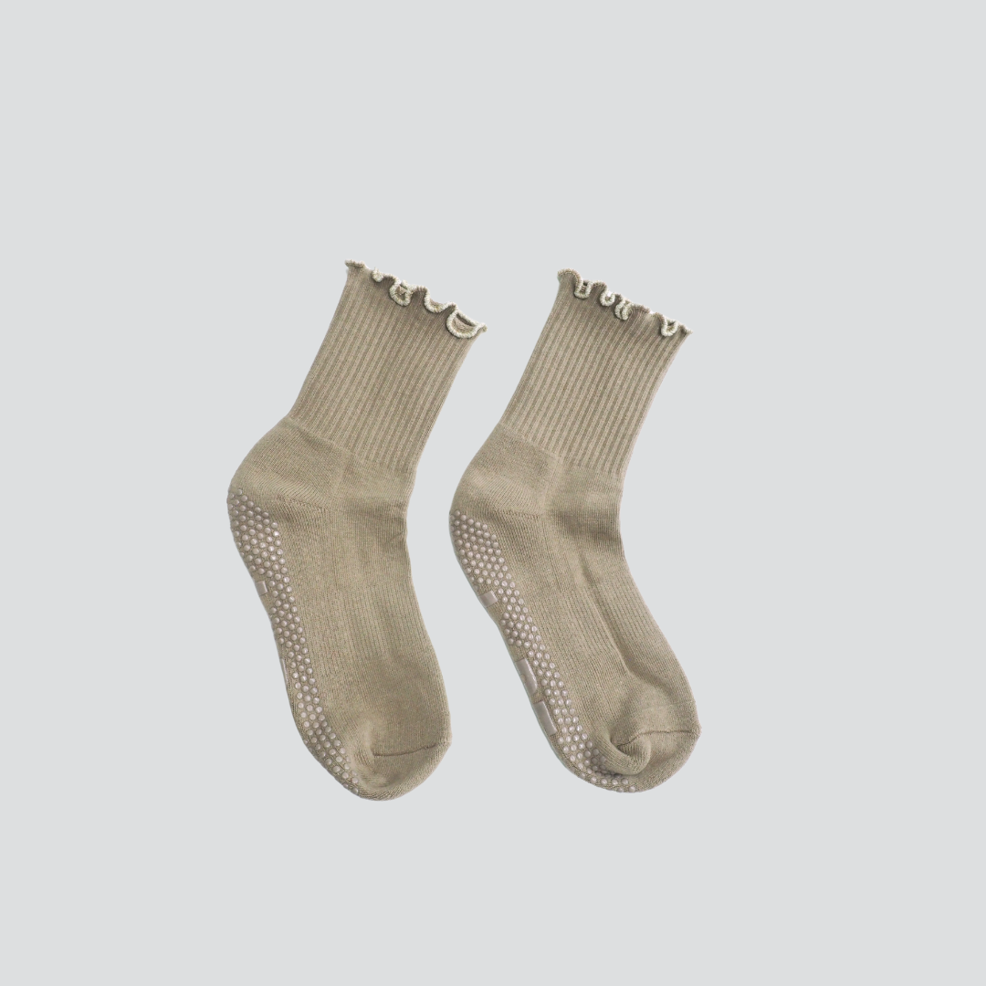 Grip Socke "braun mit Glitzerbund"
