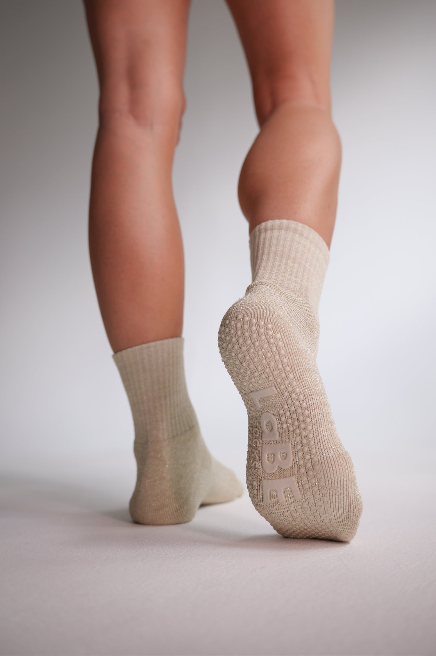 Grip Socke &quot;Glitzer beige&quot;