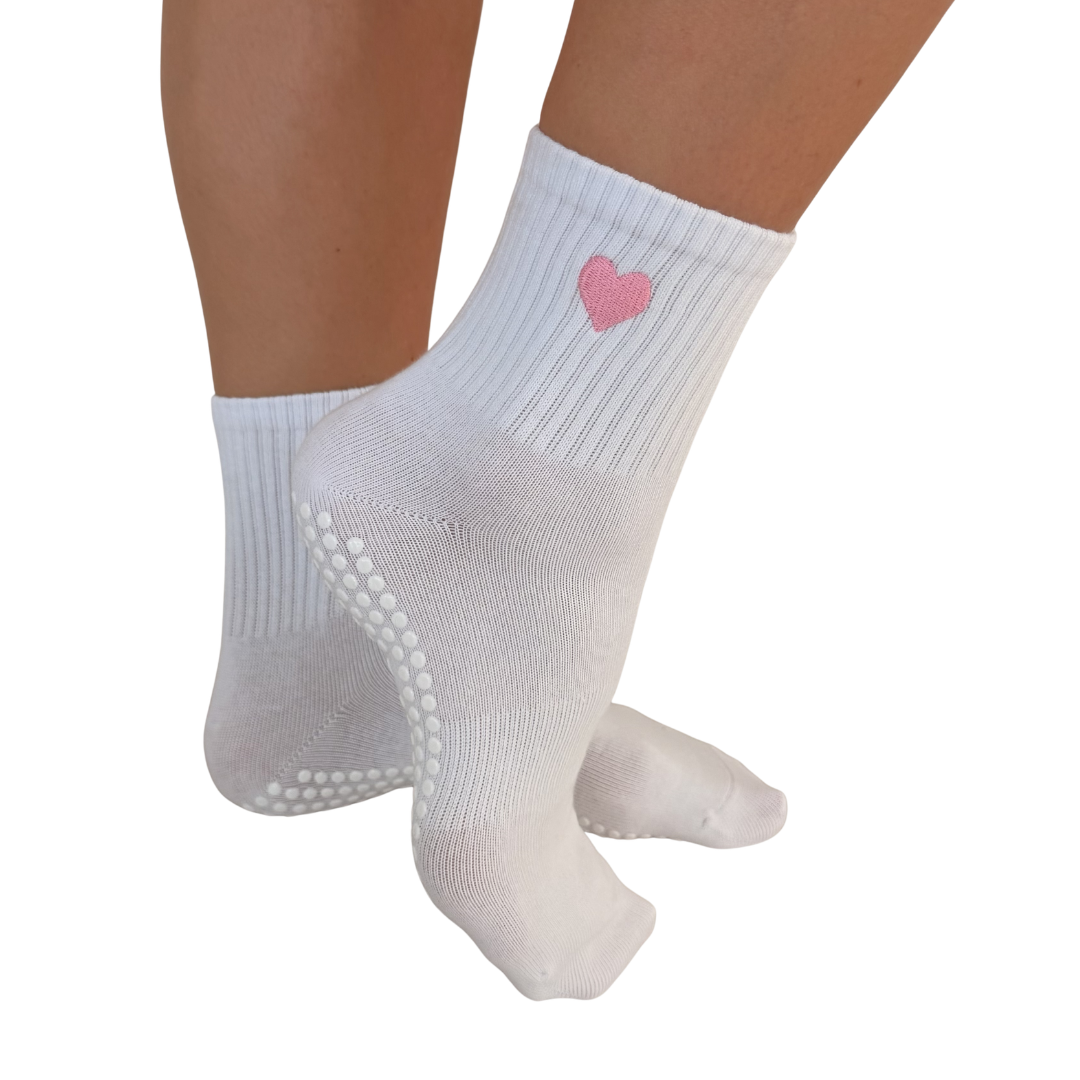 Gripsocke weiß mit Herz in pink