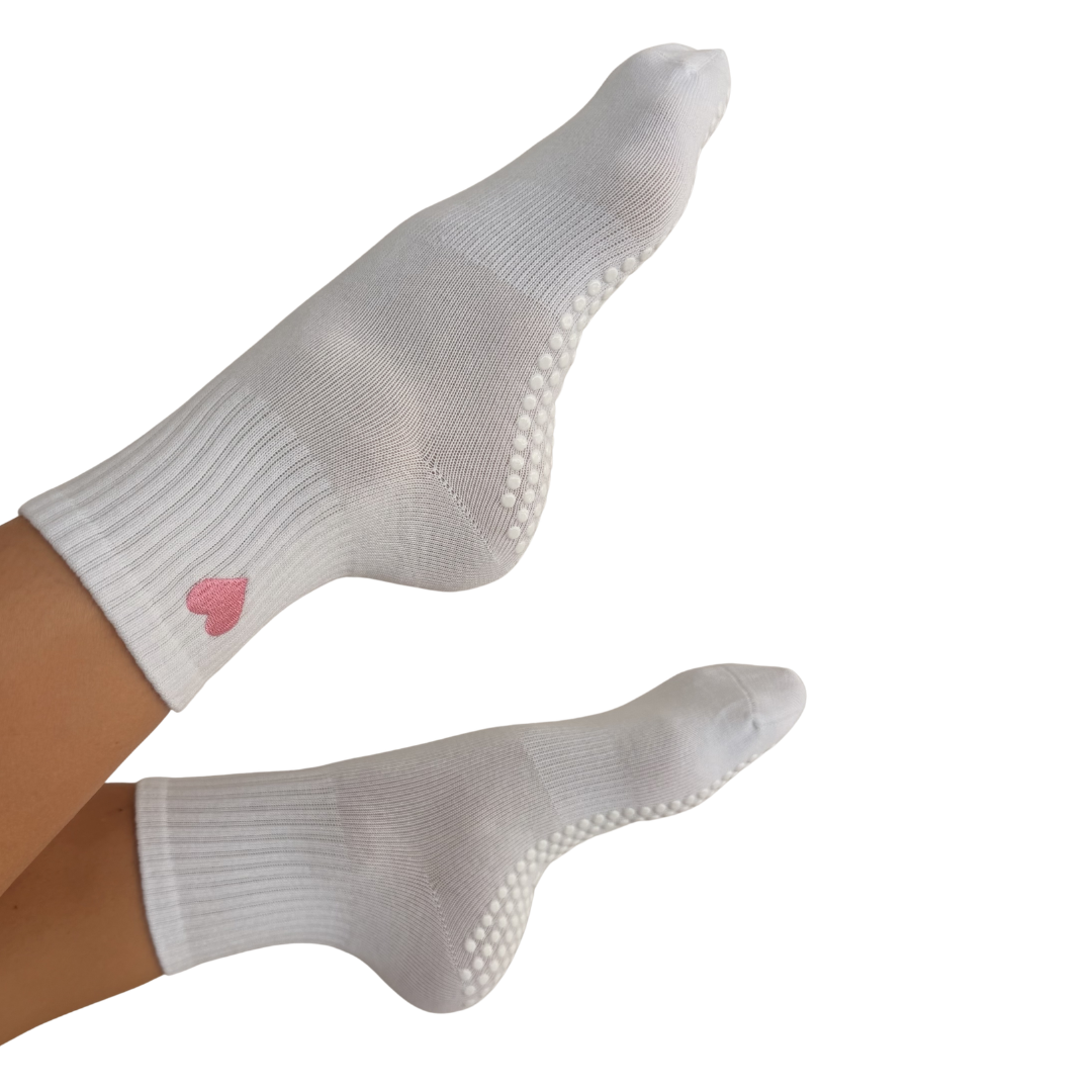 Gripsocke weiß mit Herz in pink