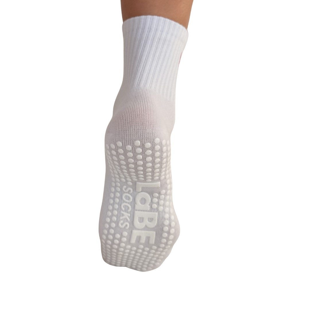 Gripsocke weiß mit Herz in pink