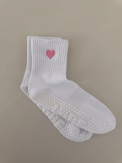Gripsocke weiß mit Herz in pink